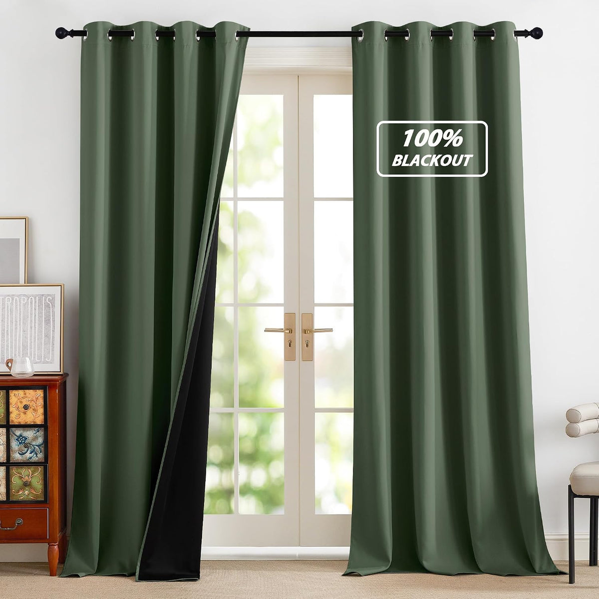 96"L x 52"W polyester curtains in Greyish Green