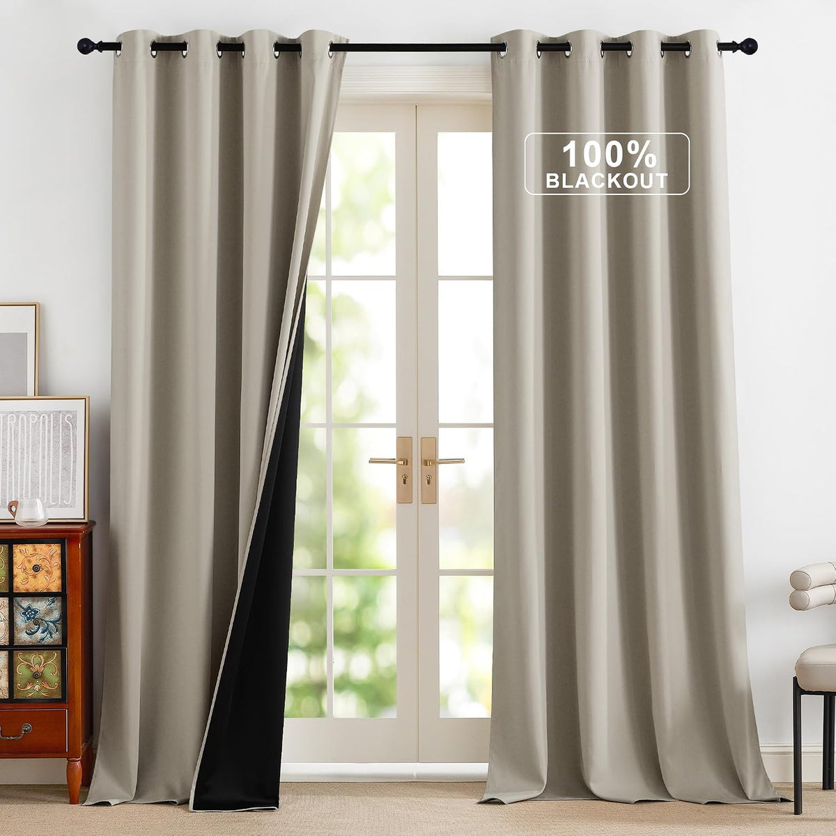 96"L x 52"W polyester curtains in Natural