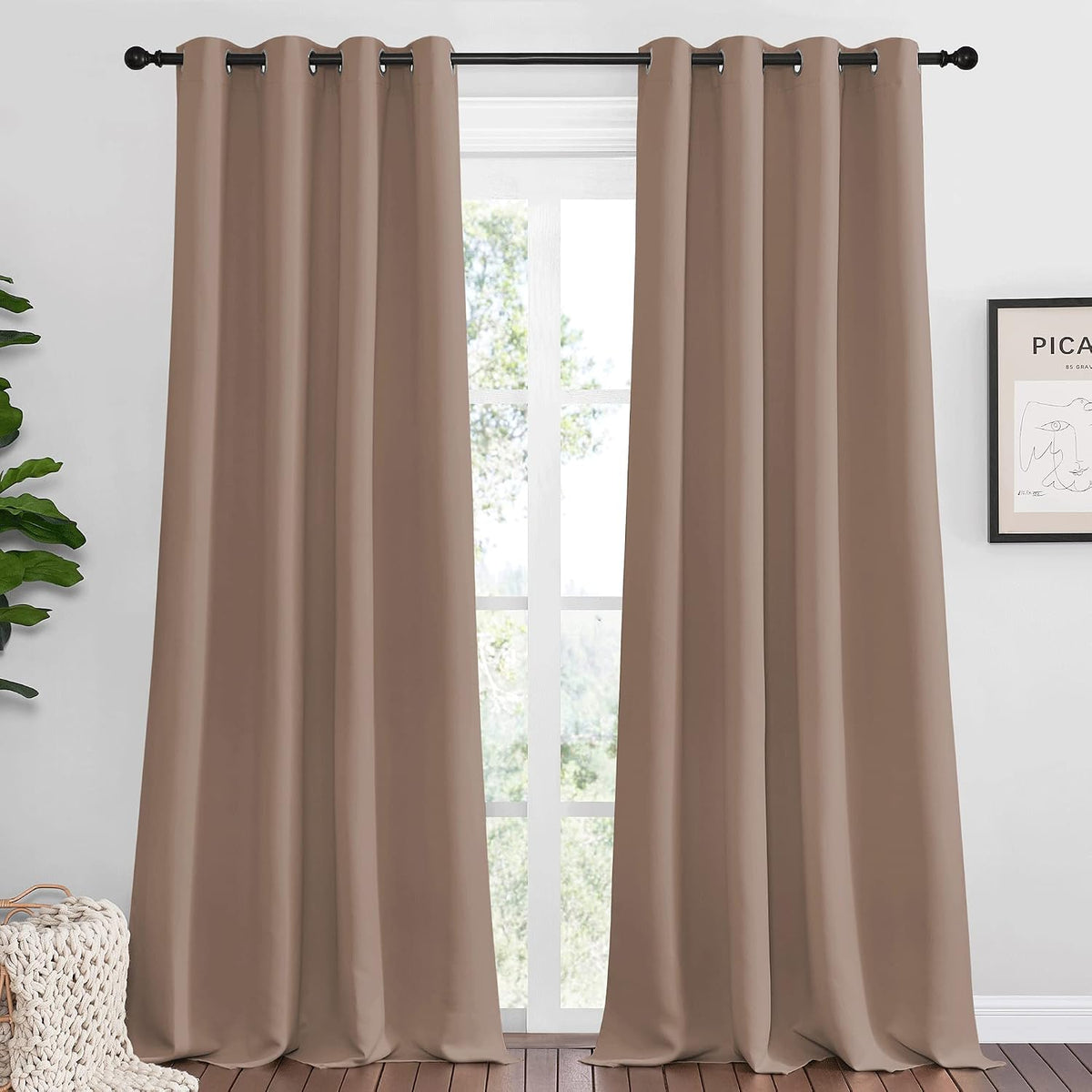 96"L x 55"W polyester curtains in Cappuccino