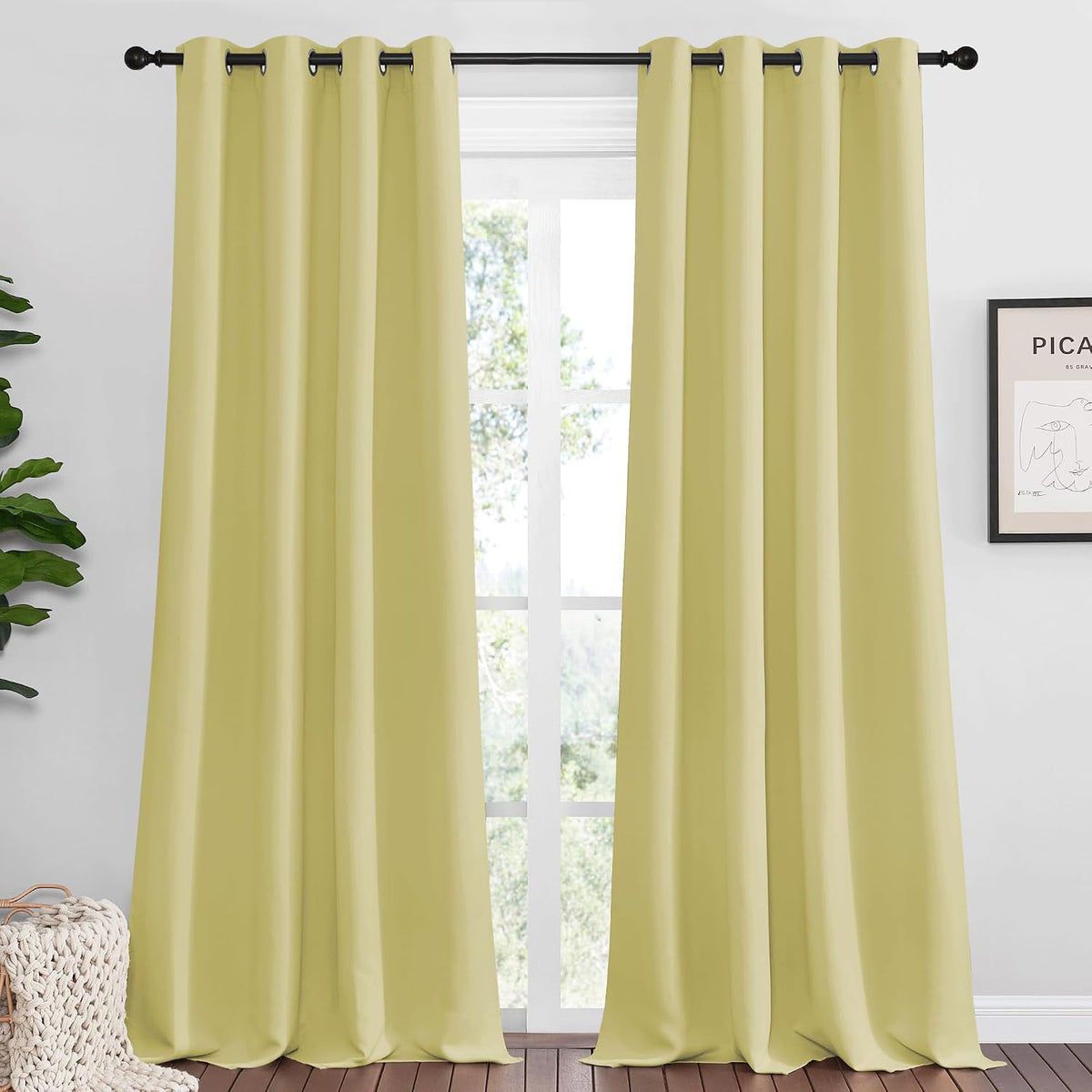 96"L x 55"W polyester curtains in Paler Yellow