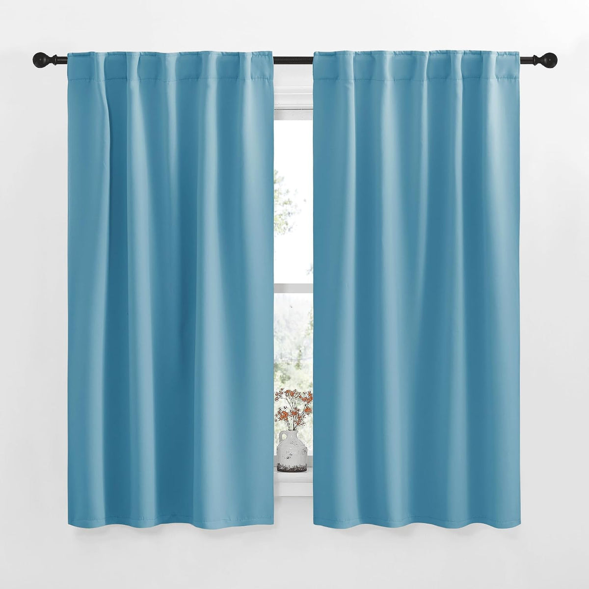 polyester curtains in Teal Blue
