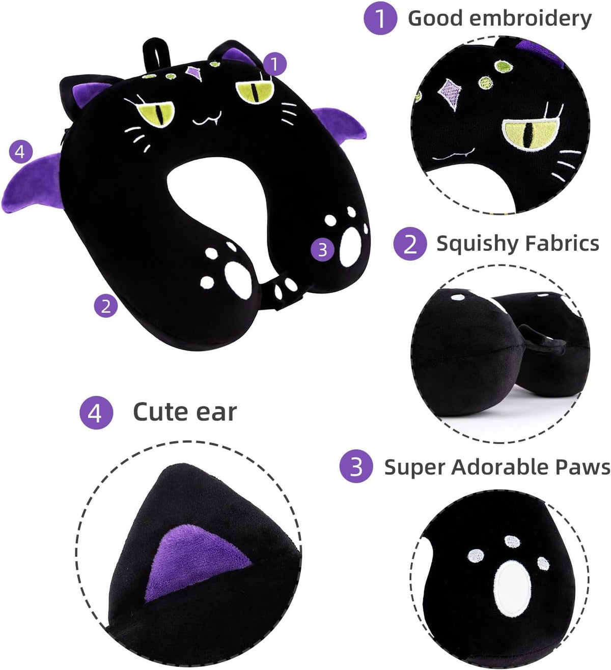 8 Y/O memory foam travel pillows in Black Cat, alternate view 4
