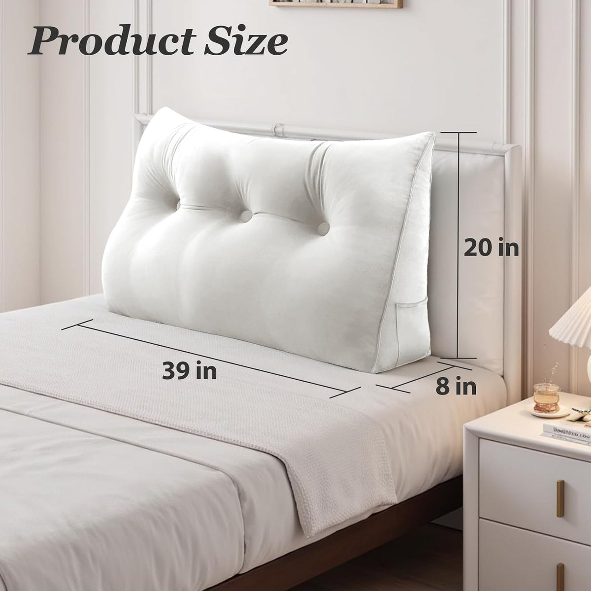 Twin:39x8x20 Inches cotton backrest pillows in White, alternate view 7