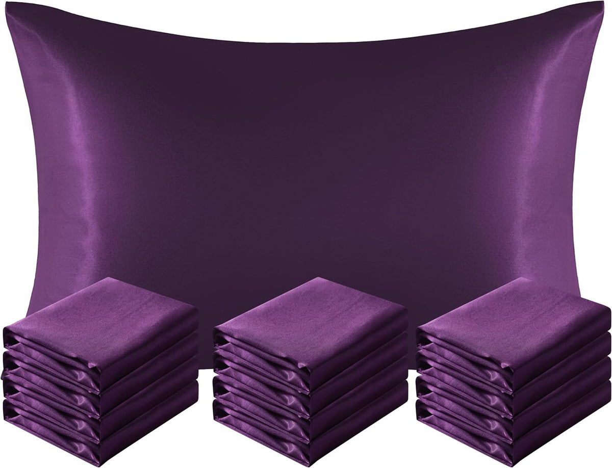 12 x King (20 x 36 Inches) satin pillowcases in Eggplant Purple