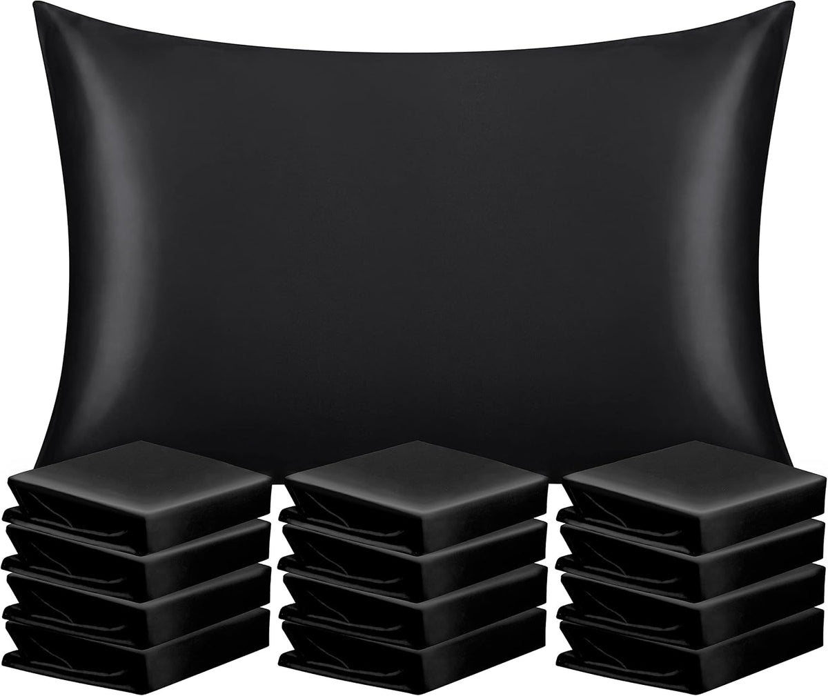 12 x Queen (20 x 30 Inches) satin pillowcases in Black