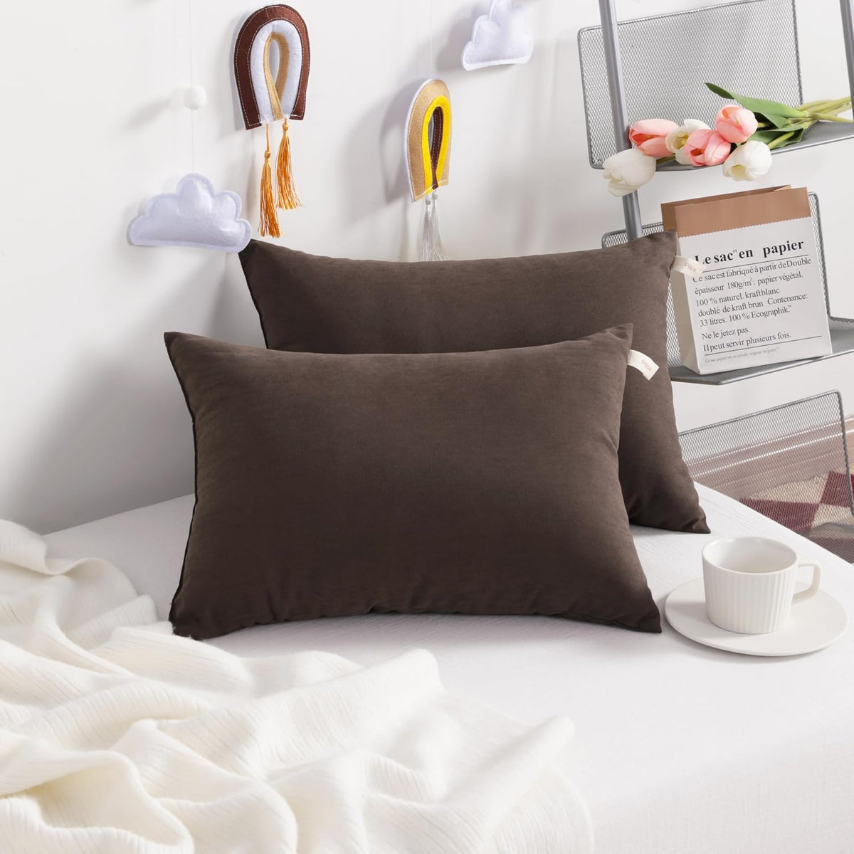 13"x18" down alternative travel pillows in Dark Brown, alternate view 2