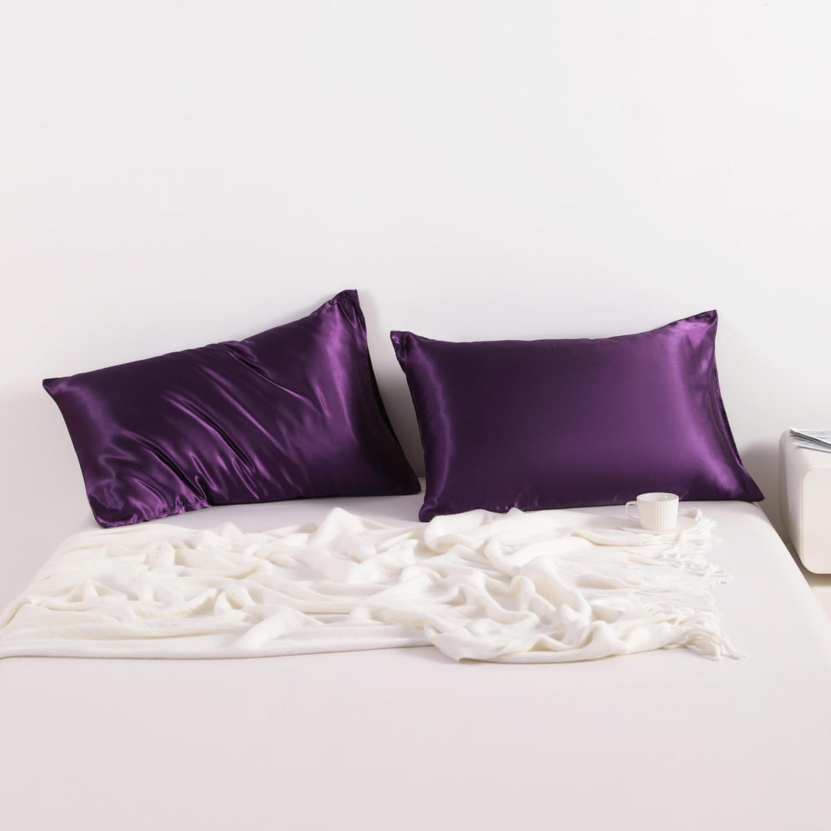 2 x King (20 x 36 Inches) satin pillowcases in Eggplant Purple, alternate view 3