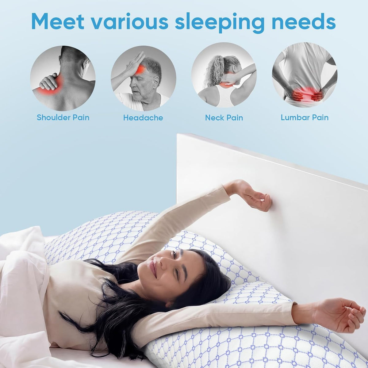 King (1 Pack) memory foam pillows in White&blue, alternate view 3