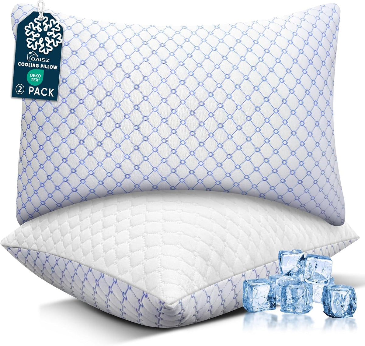 Standard (2 Pack) memory foam pillows in White&blue