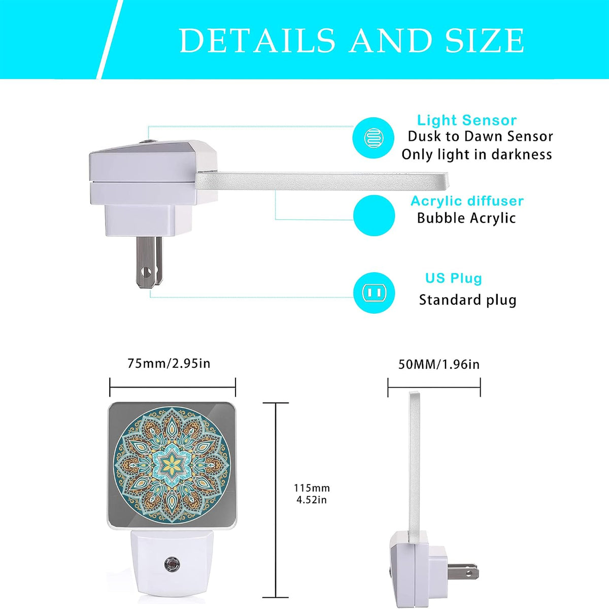 1.96"D x 2.95"W x 4.5"H plastic night lights & ambient lighting, alternate view 2