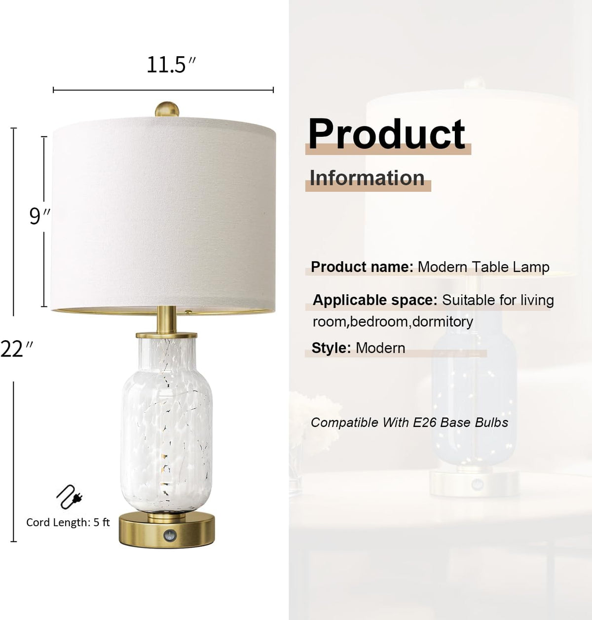 11.5"D x 11.5"W x 22"H glass table lamps, alternate view 6