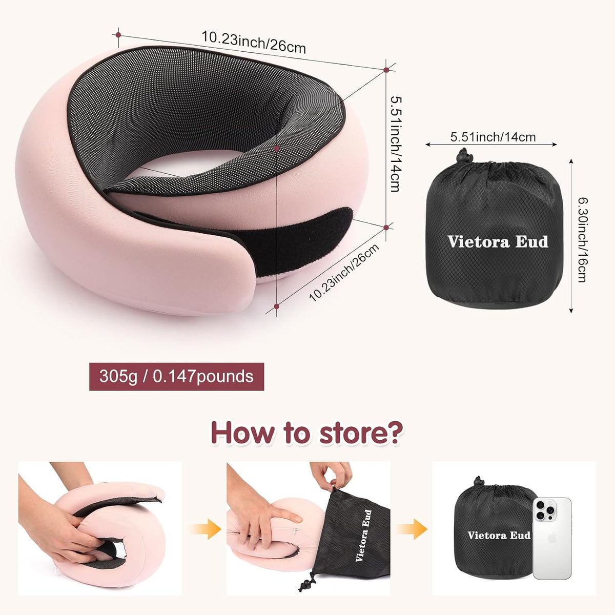 Large memory foam travel pillows in Pink, alternate view 7