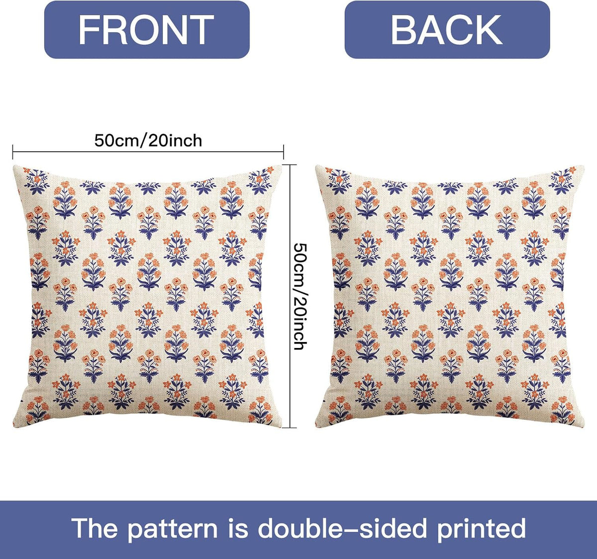 20"L x 20"W polyester throw pillow accessories in Navy Blue Orange, alternate view 3
