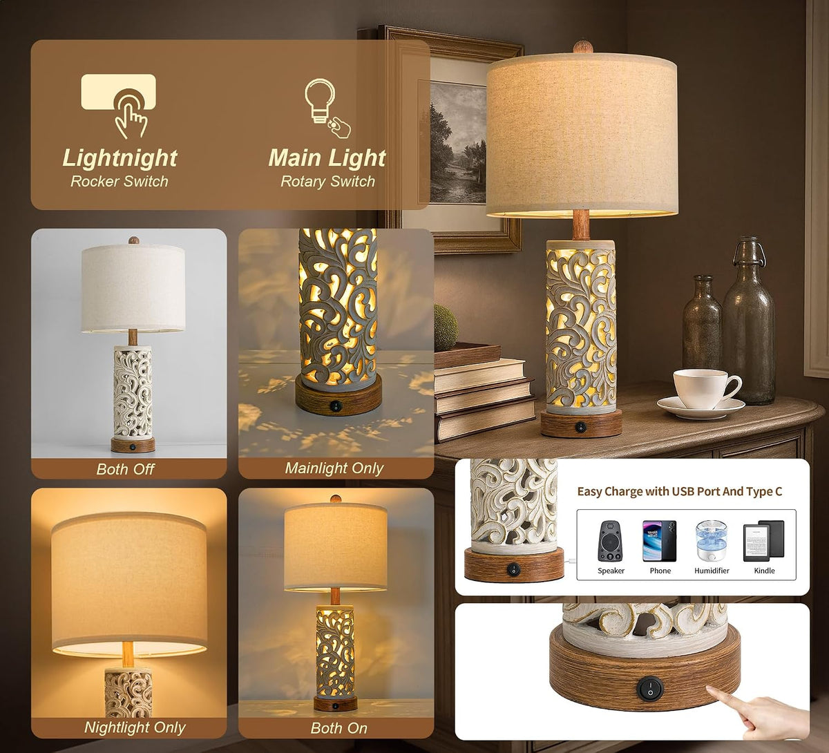 11"D x 11"W x 22"H resin table lamps, alternate view 3