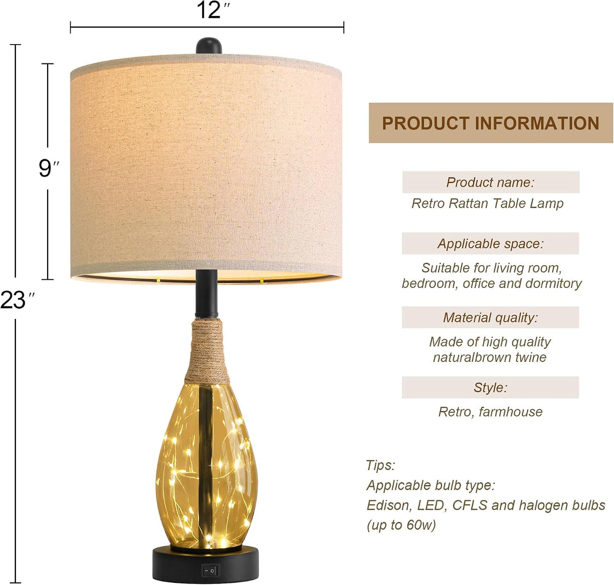 12"D x 12"W x 23"H table lamps, alternate view 6