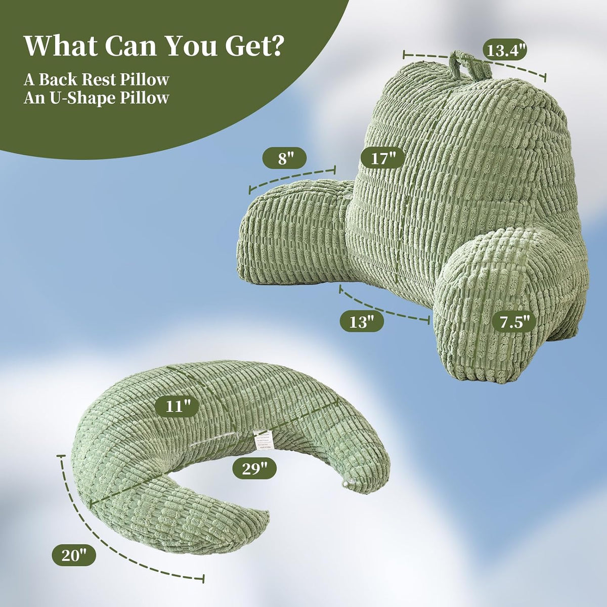 Large(19") polyester backrest pillows in Green, alternate view 3