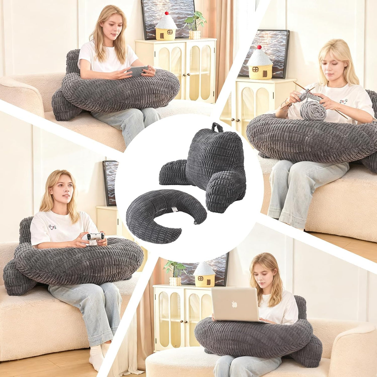 Standard(17") polyester backrest pillows in Gray, alternate view 5