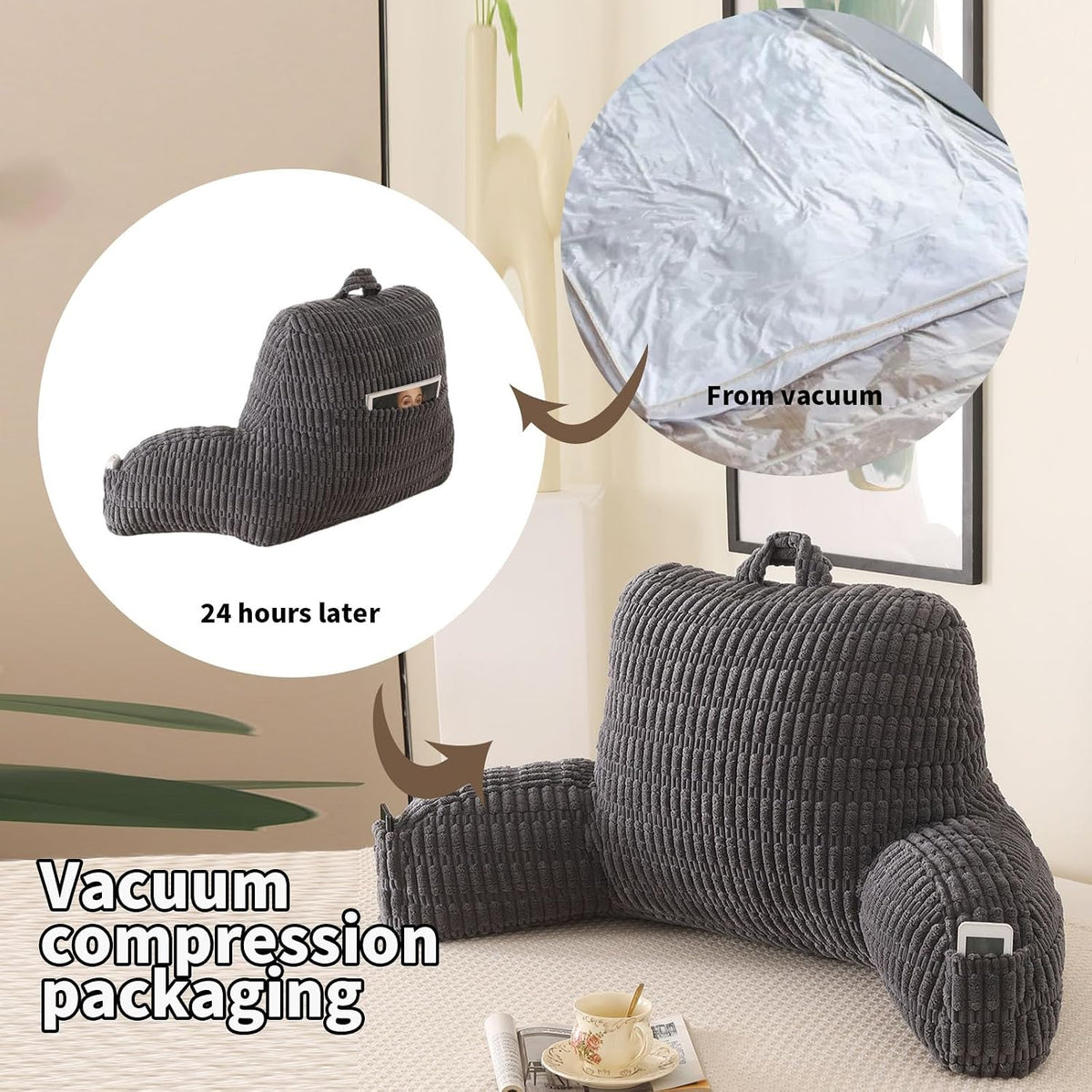 Standard(17") polyester backrest pillows in Grey, alternate view 4
