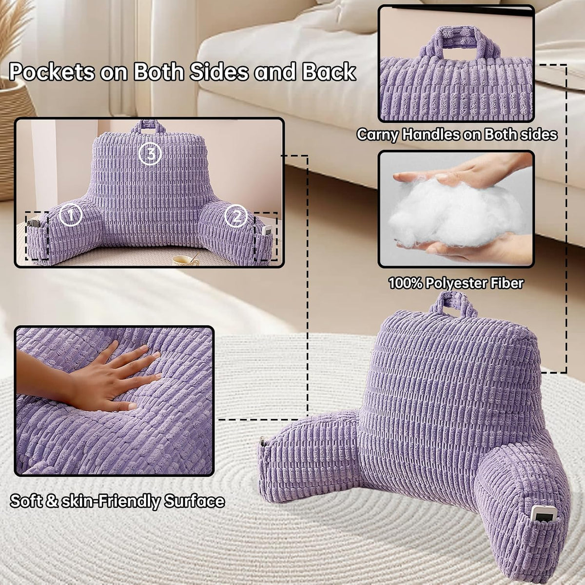 Standard(17") polyester backrest pillows in Purple, alternate view 5