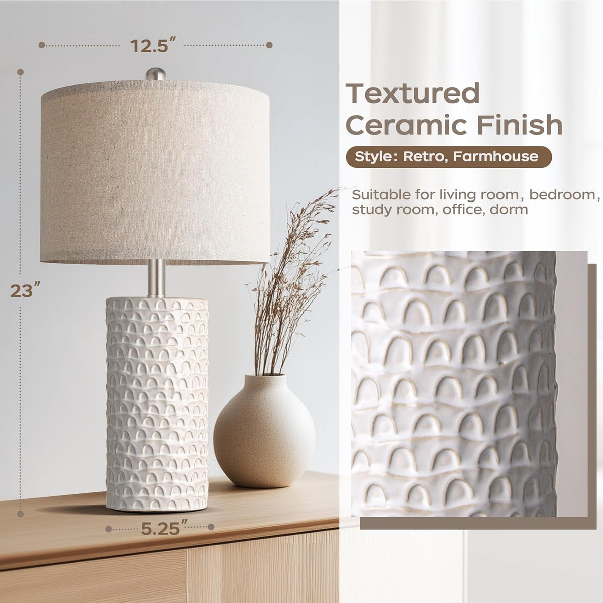 12.5"D x 12.5"W x 23"H ceramic table lamps, alternate view 3
