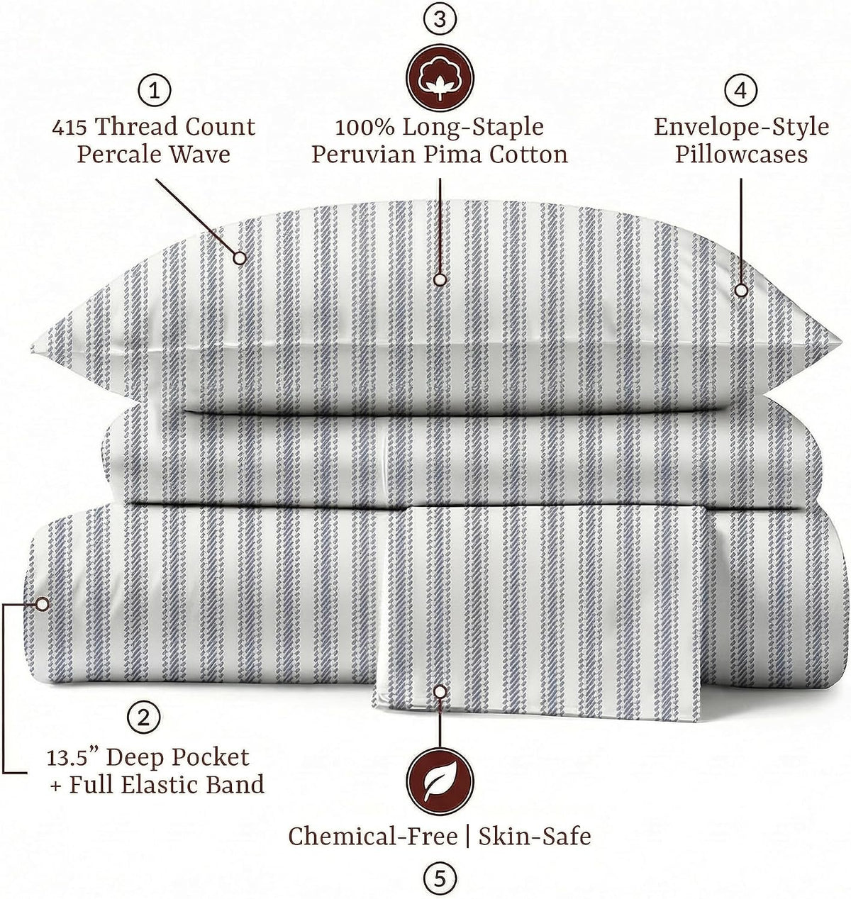 King-Sheet Set cotton bedding sets in Nautical Stripe Grey, alternate view 4
