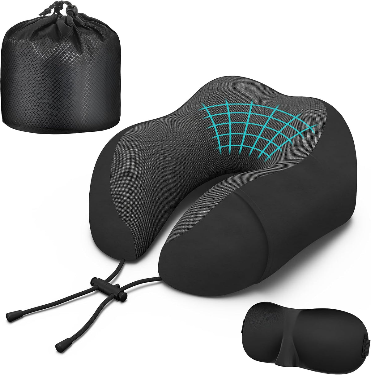 memory foam travel pillows in Black