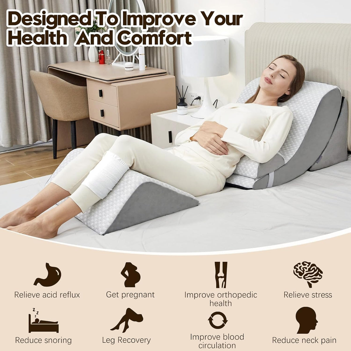 memory foam wedge pillows in Gray + Light Gray, alternate view 4