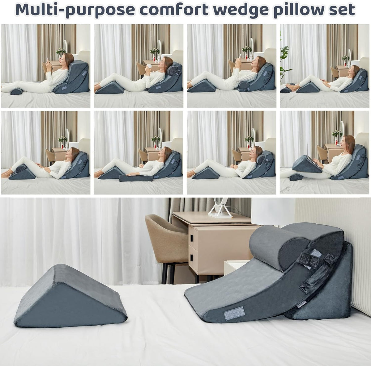 memory foam wedge pillows in Grayish Black, alternate view 6