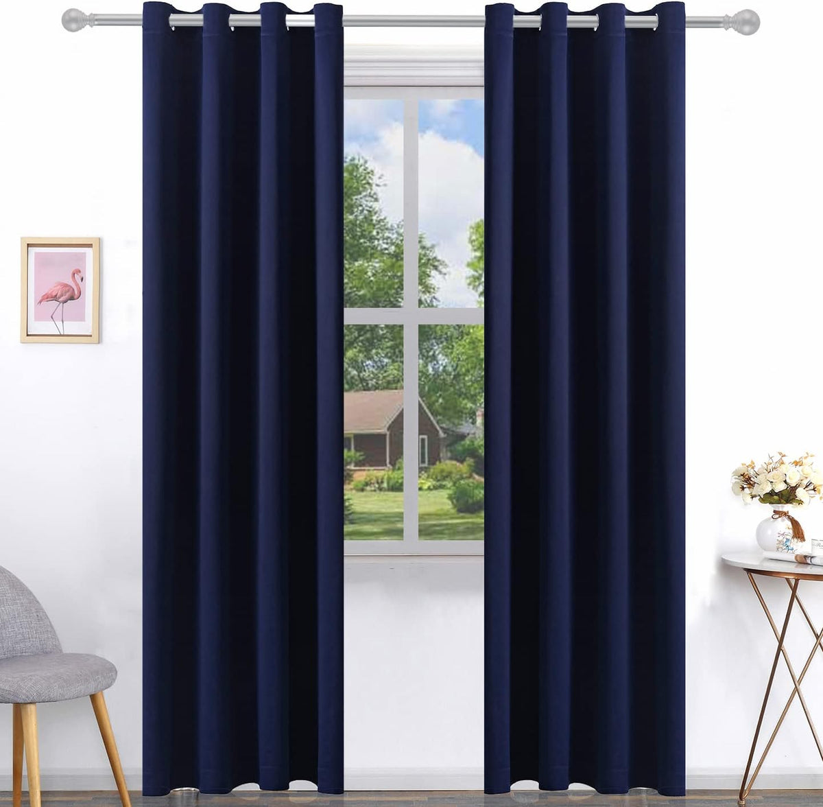 108"L x 52"W polyester curtains in Deep Navy