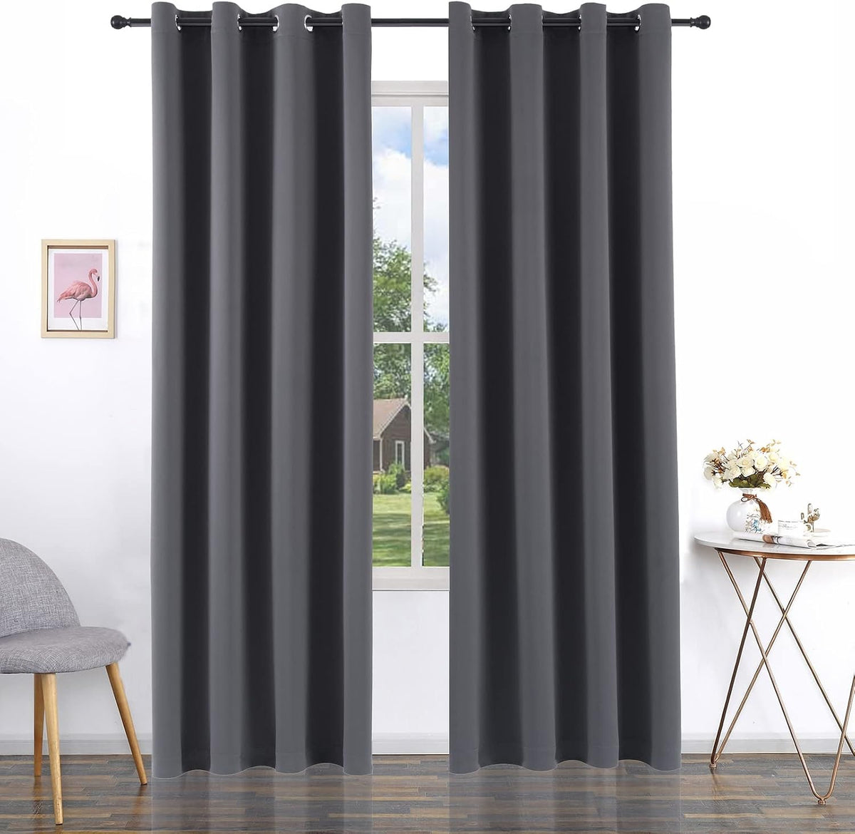 108"L x 52"W polyester curtains in Grey