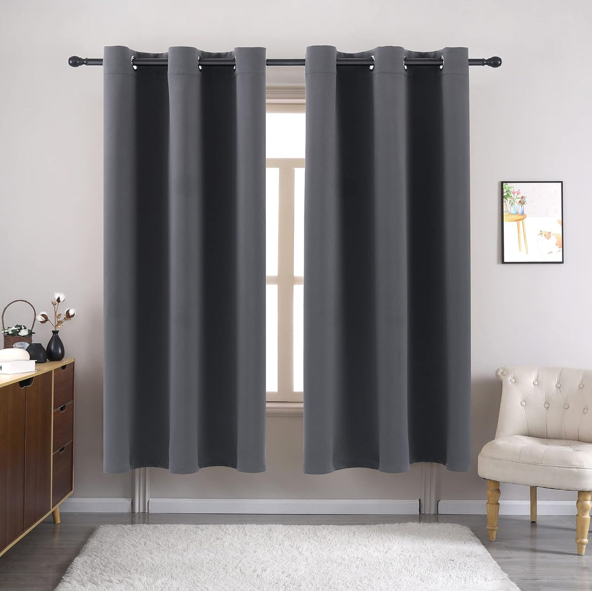 63"L x 42"W polyester curtains in Grey