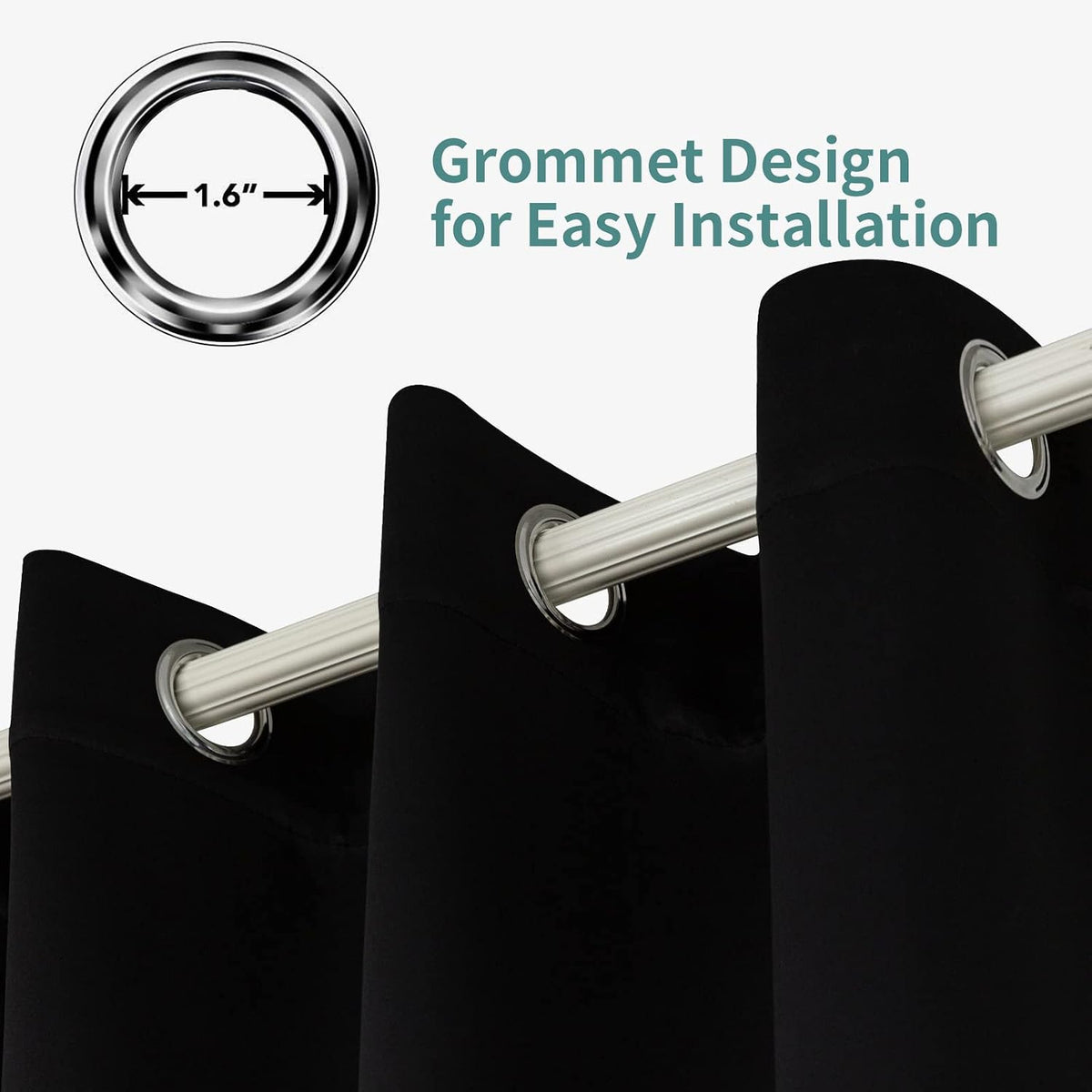 84"L x 52"W polyester curtains in Black, alternate view 3