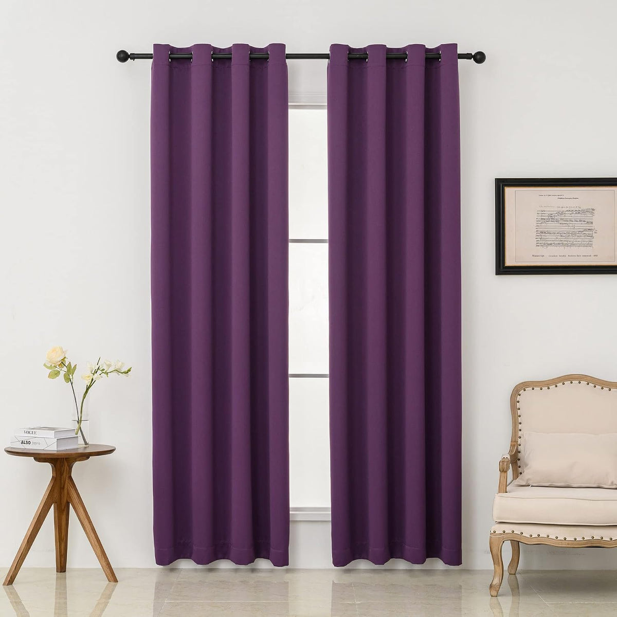 84"L x 52"W polyester curtains in Purple