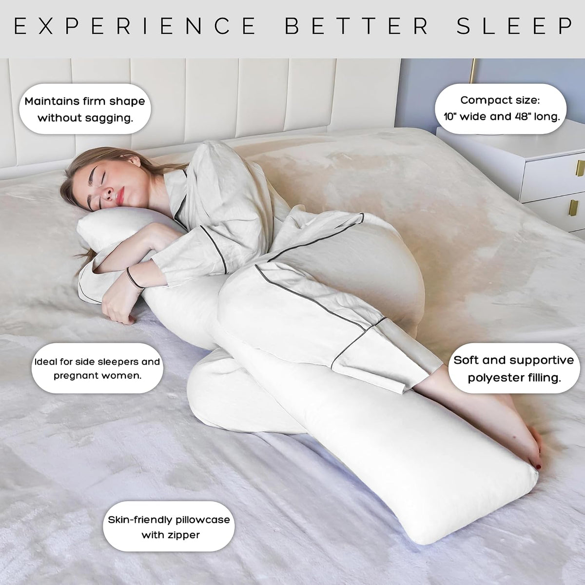 Pillow & Cover polyester body pillows in White Pillow, alternate view 3