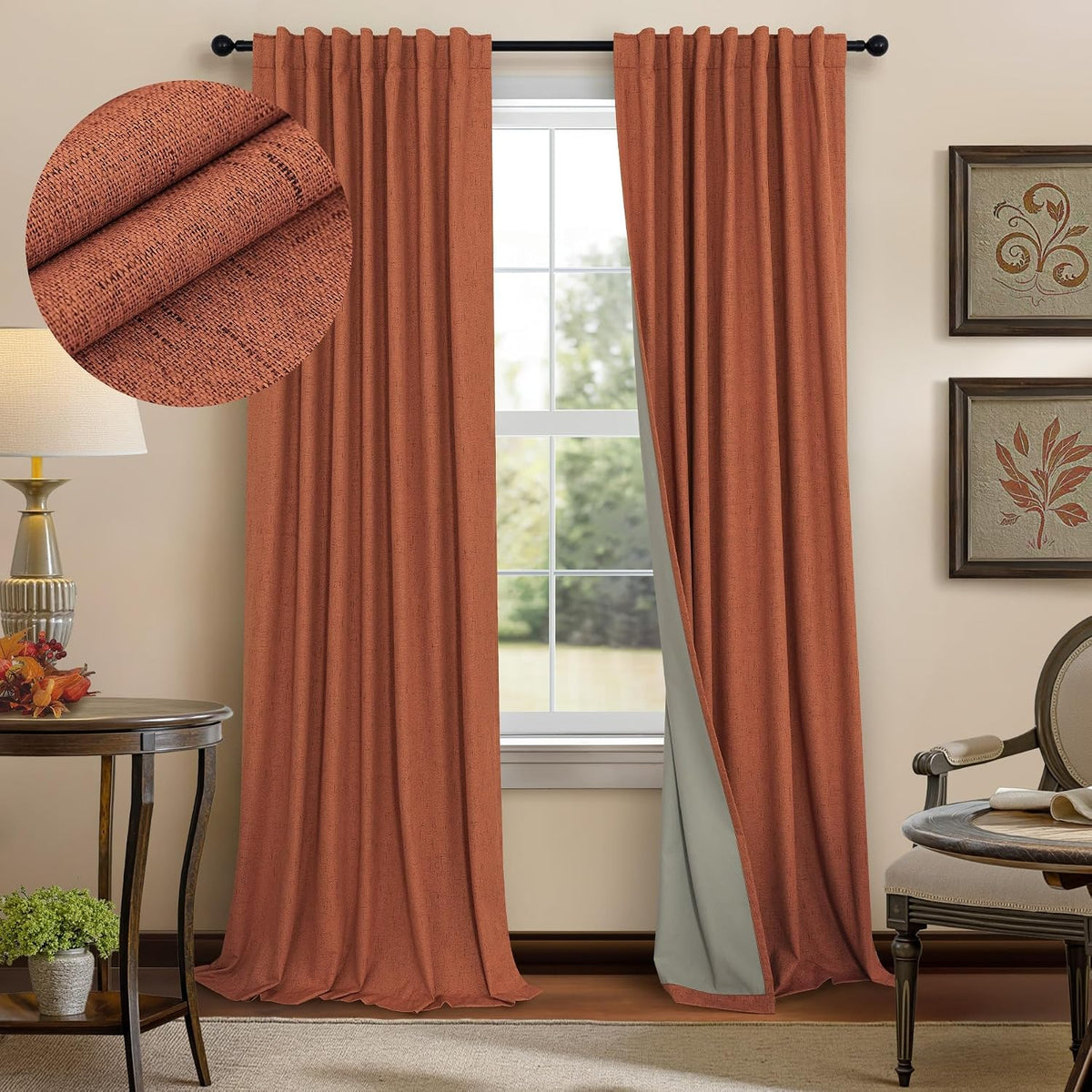 102"L x 52"W polyester curtains in Terracotta