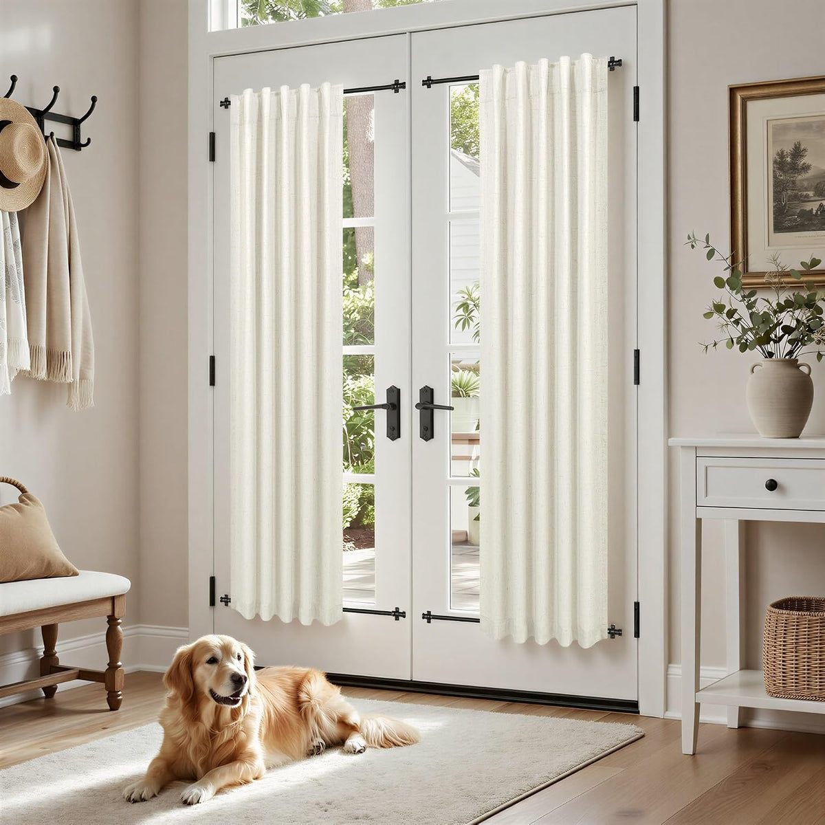 60"L x 42"W polyester curtains in Natural