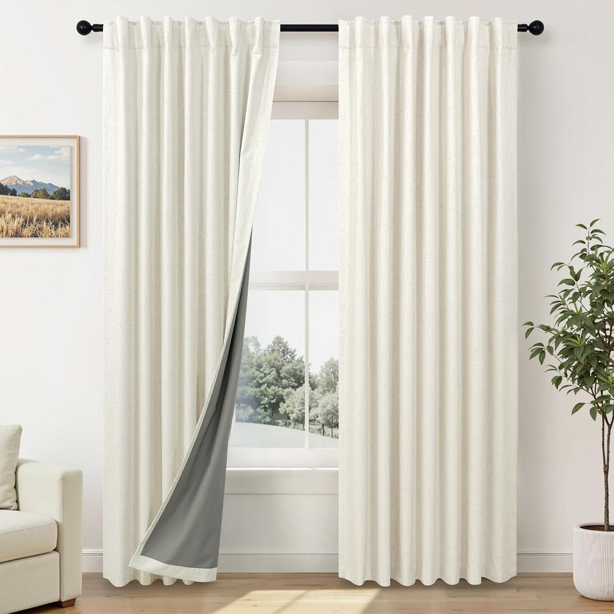 63"L x 70"W polyester curtains in Natural
