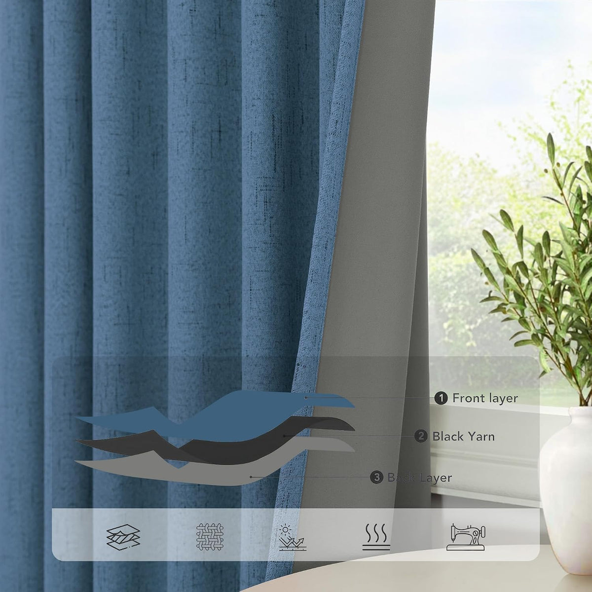 84"L x 52"W polyester curtains in Denim Blue, alternate view 5