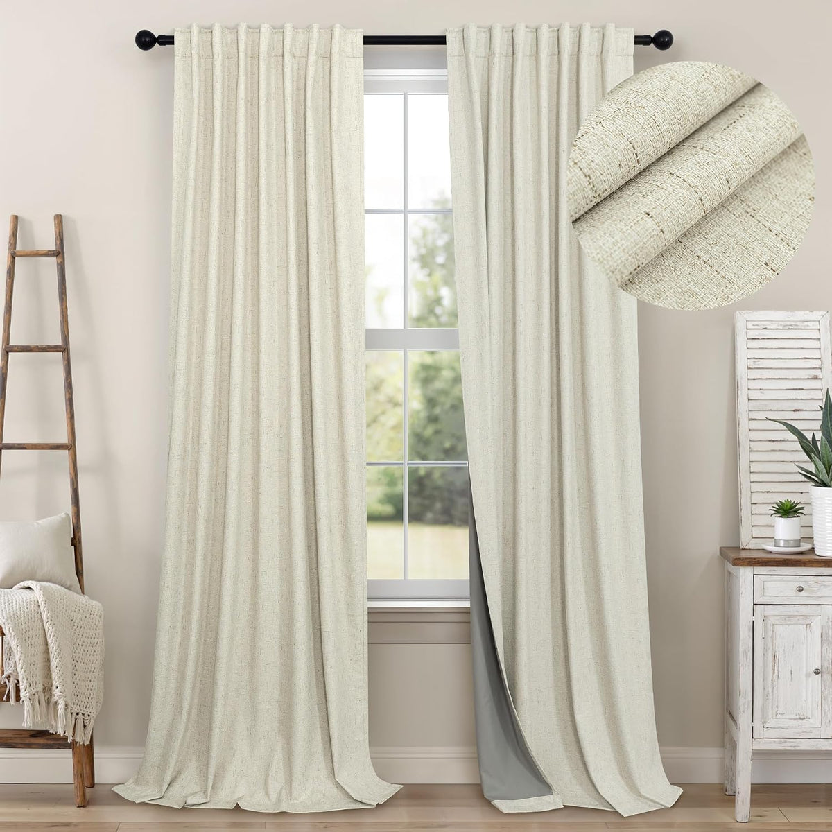 96"L x 52"W polyester curtains in Cream Beige