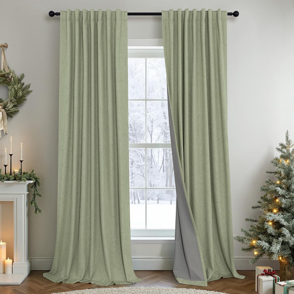 96"L x 52"W polyester curtains in Sage Green