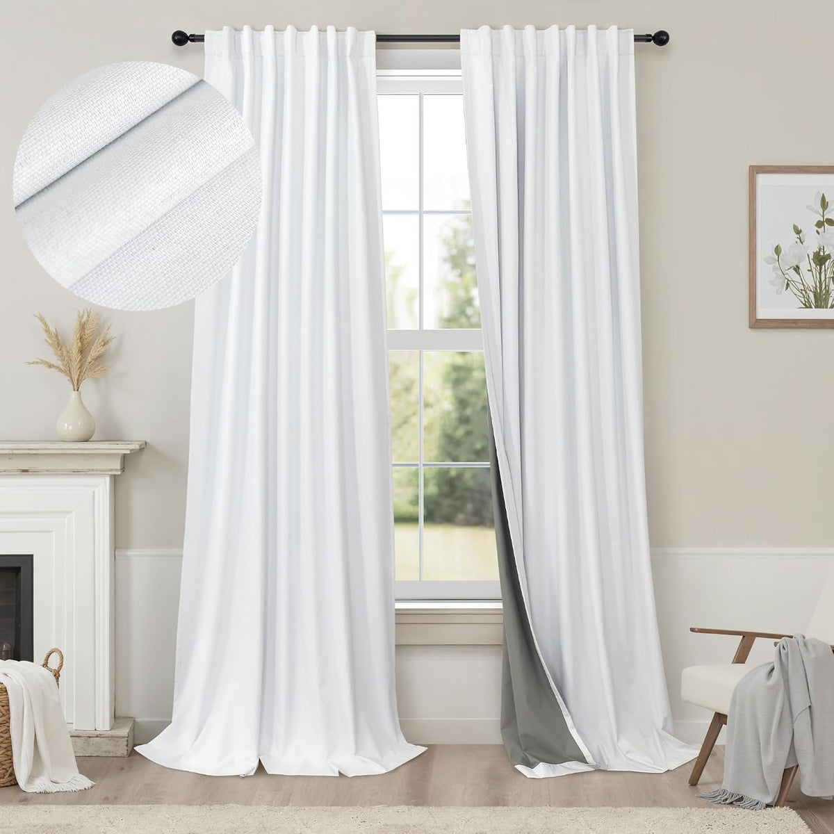 96"L x 52"W polyester curtains in White