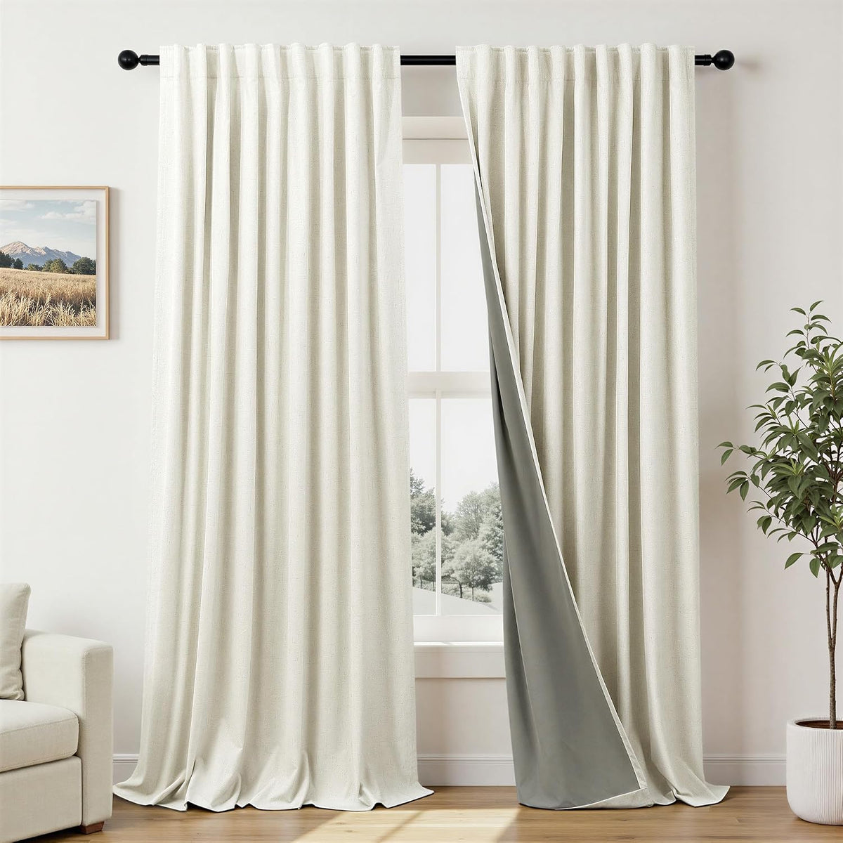 96"L x 70"W polyester curtains in Natural