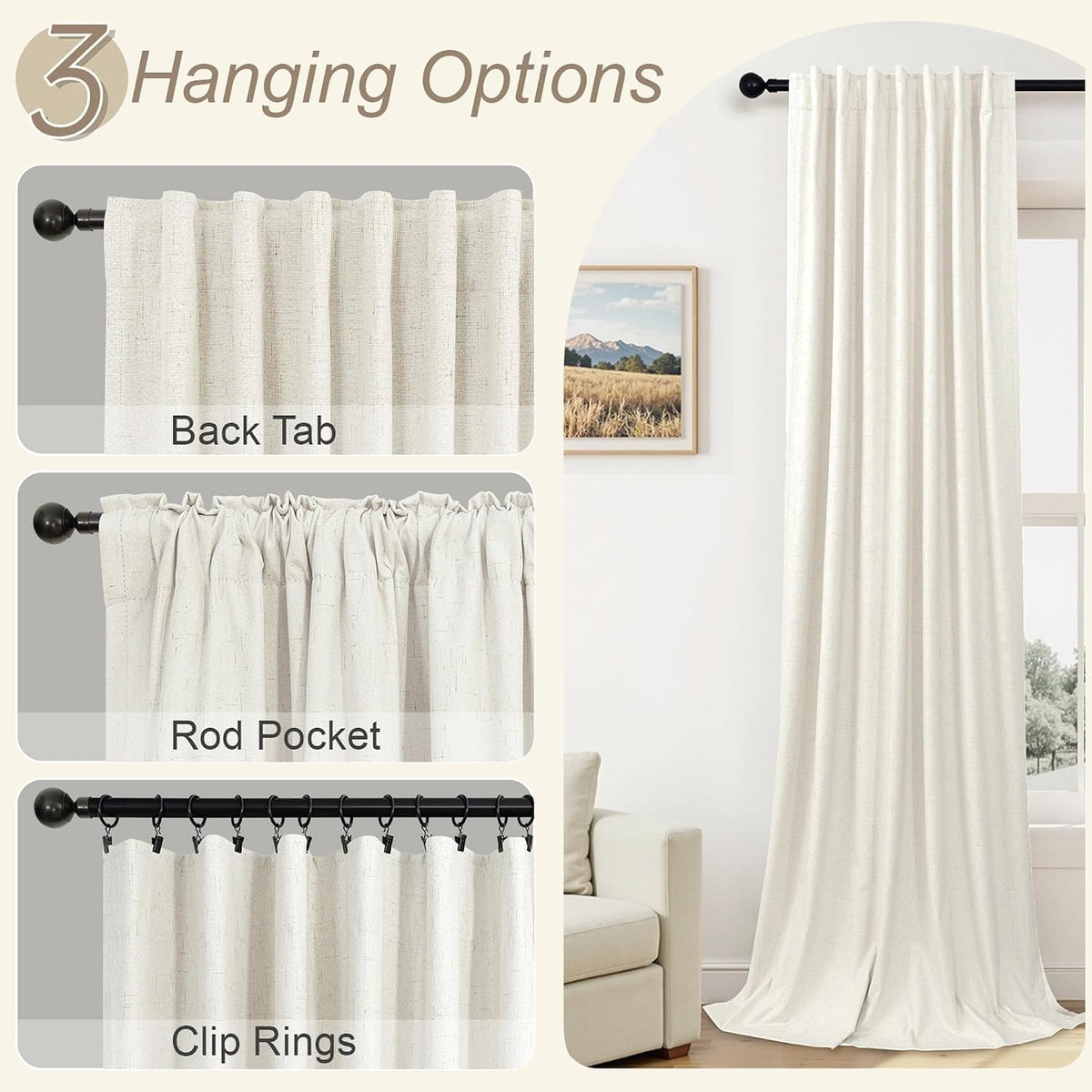 96"L x 70"W polyester curtains in Natural, alternate view 6
