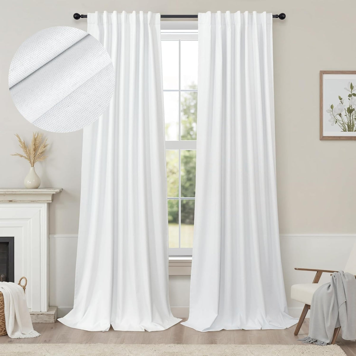 98"L x 52"W polyester curtains in White