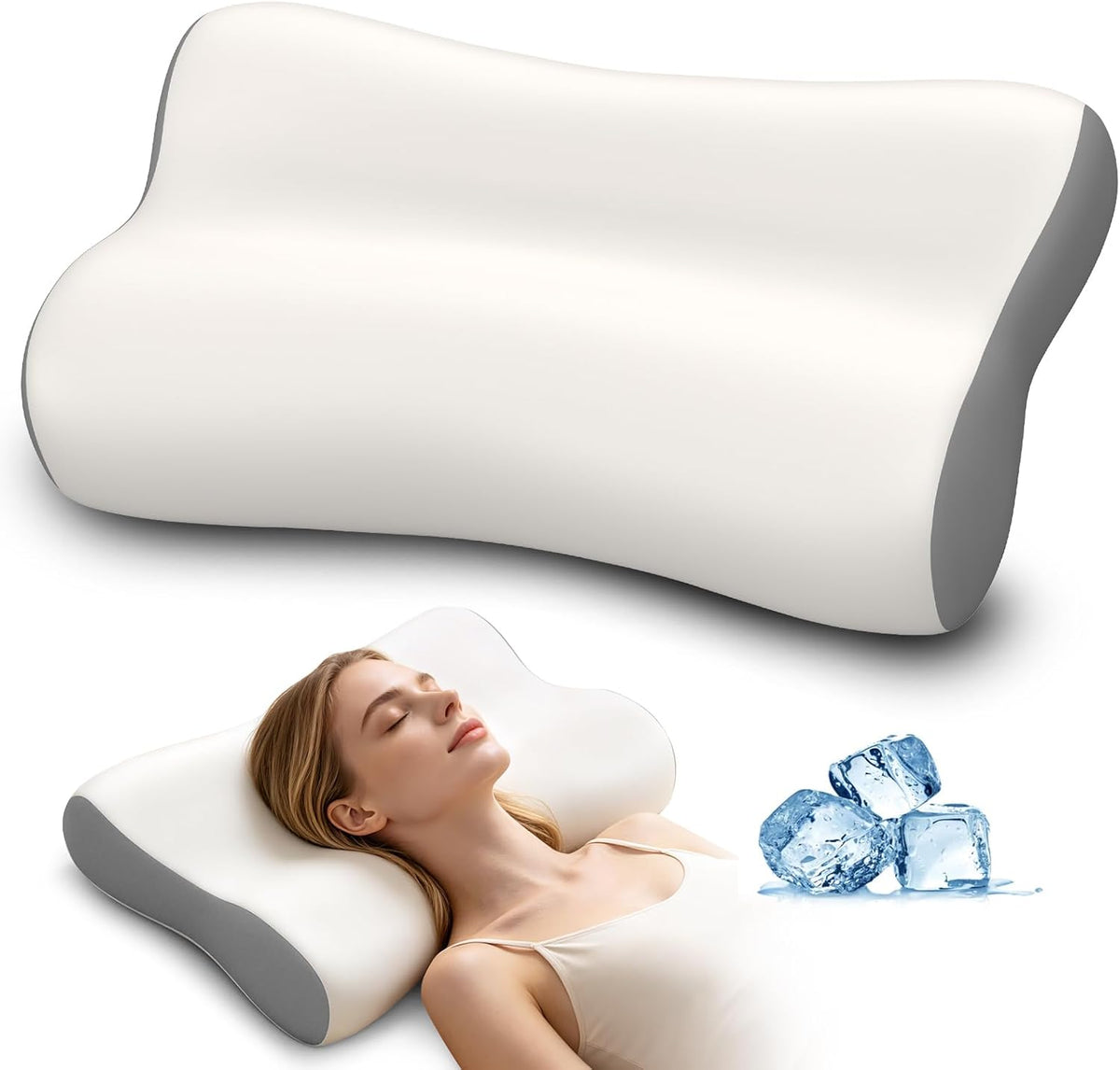 25.2 Inches X 15 Inches memory foam neck & cervical pillows in White&grey
