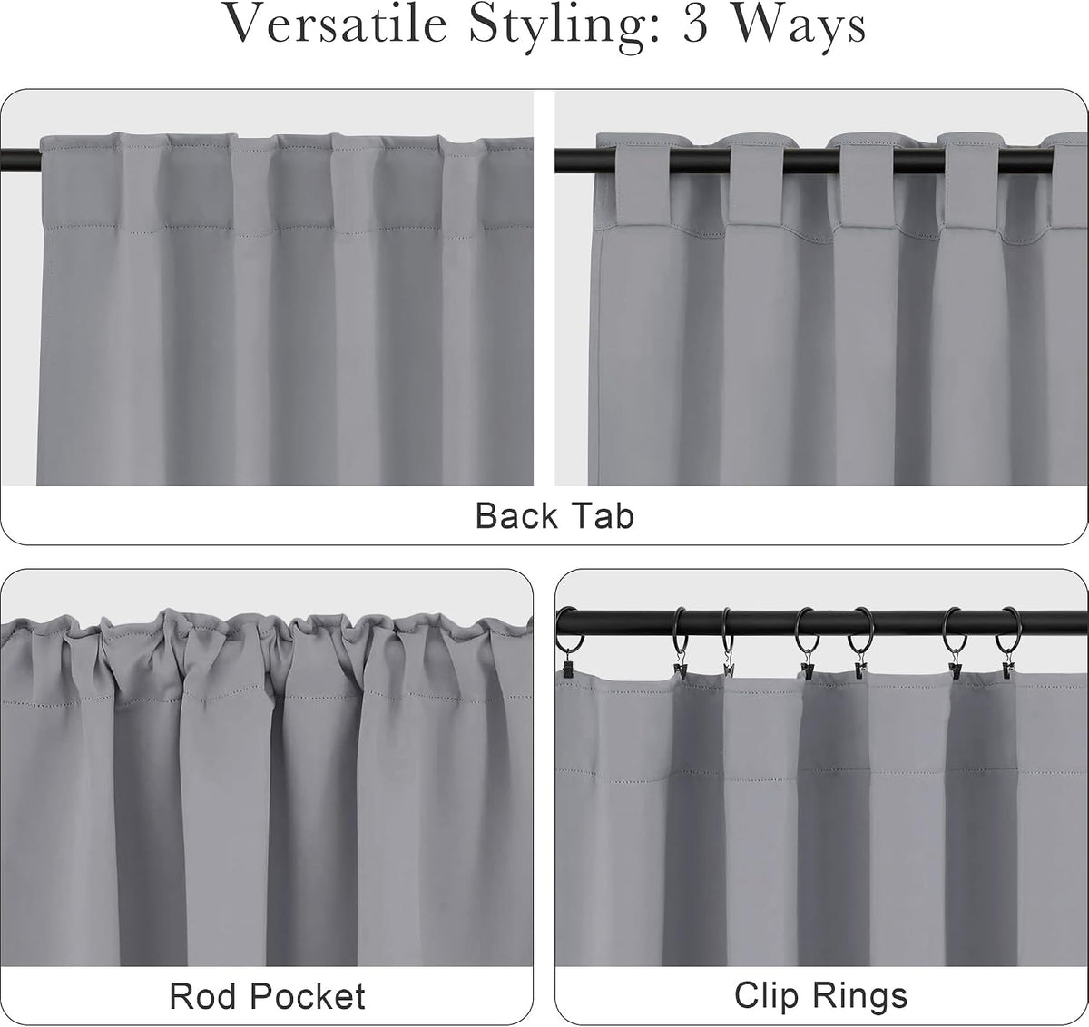 36"L x 29"W polyester curtains in Silver Grey, alternate view 5