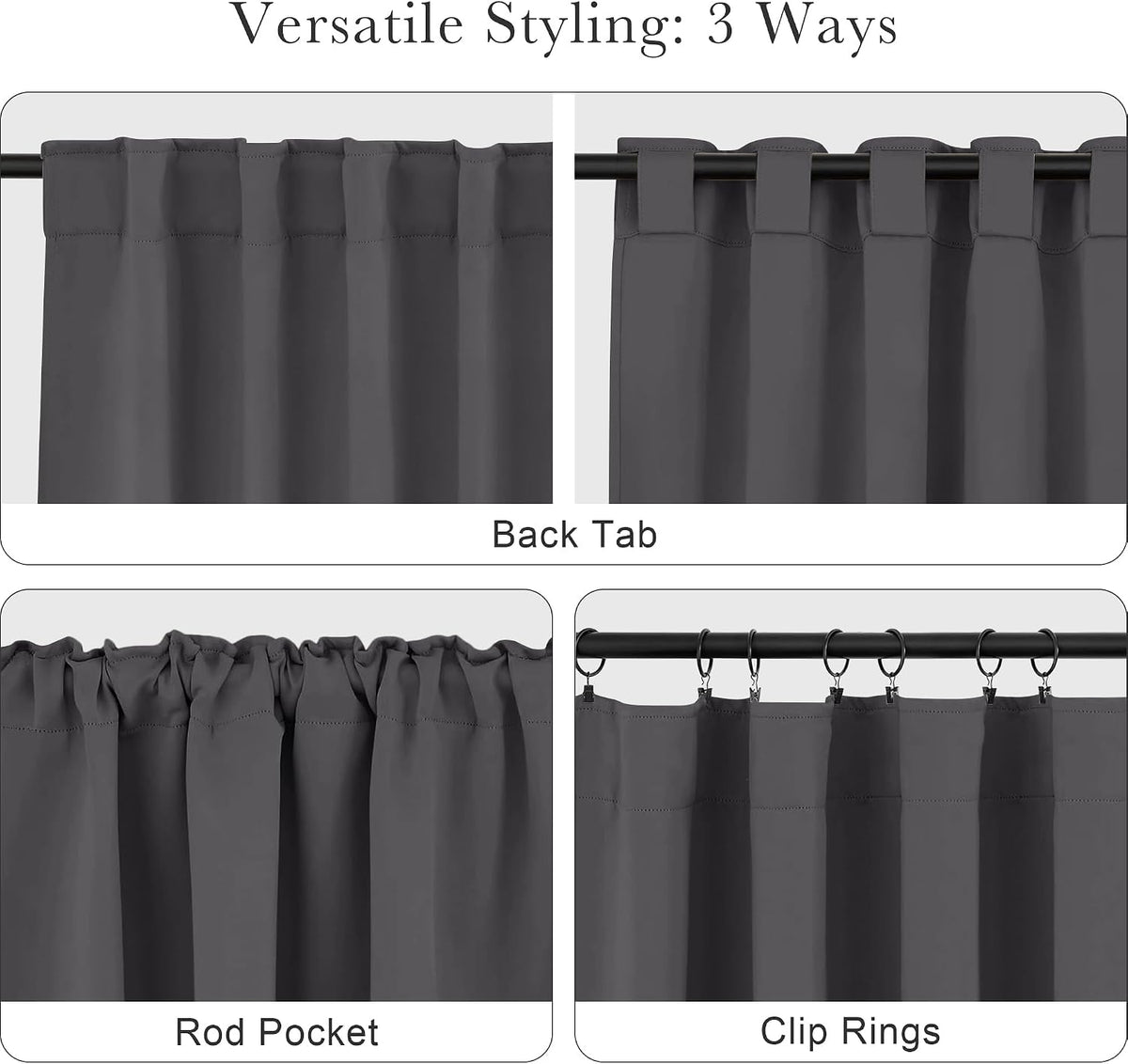 48"L x 42"W polyester curtains in Grey, alternate view 5