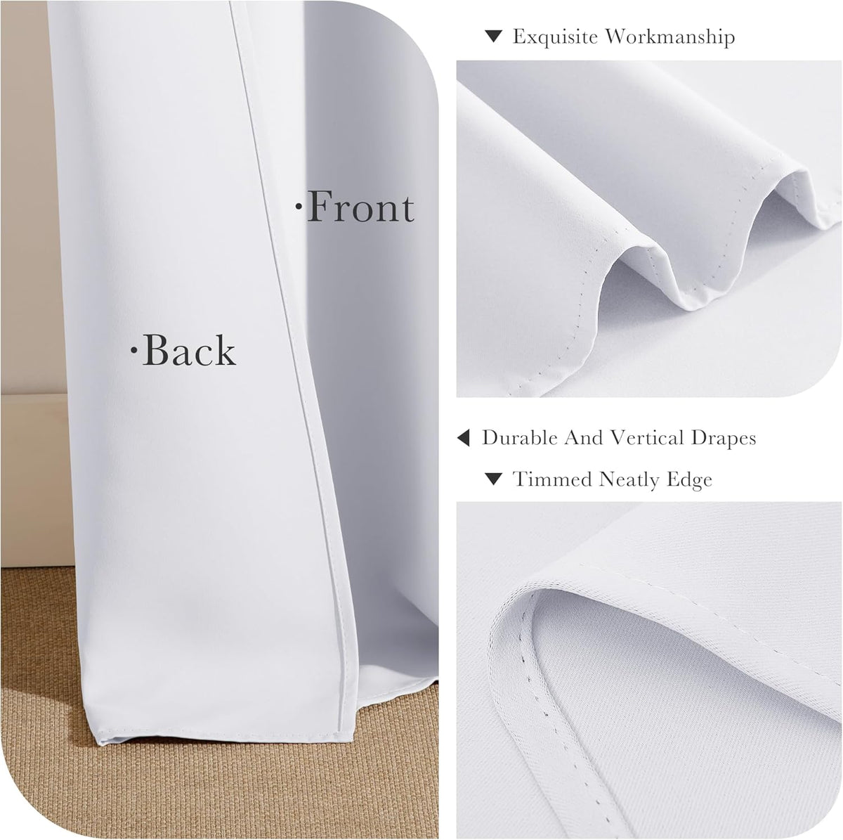 54"L x 52"W polyester curtains in Pure White, alternate view 6