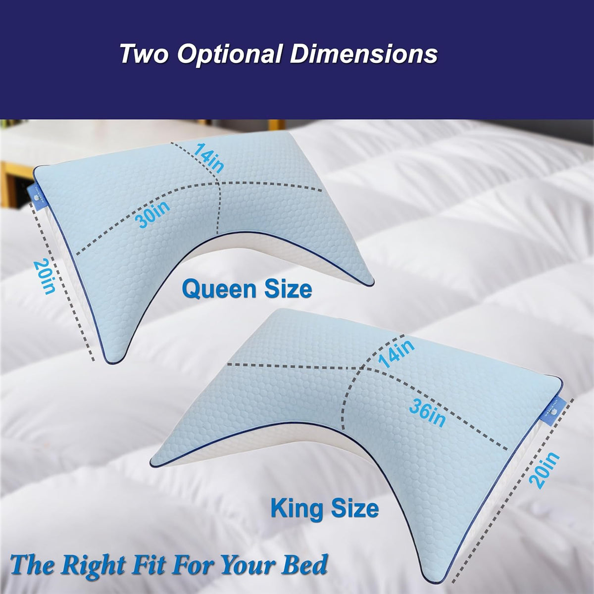 King PACK2 memory foam pillows in Blue-hexagon, alternate view 7