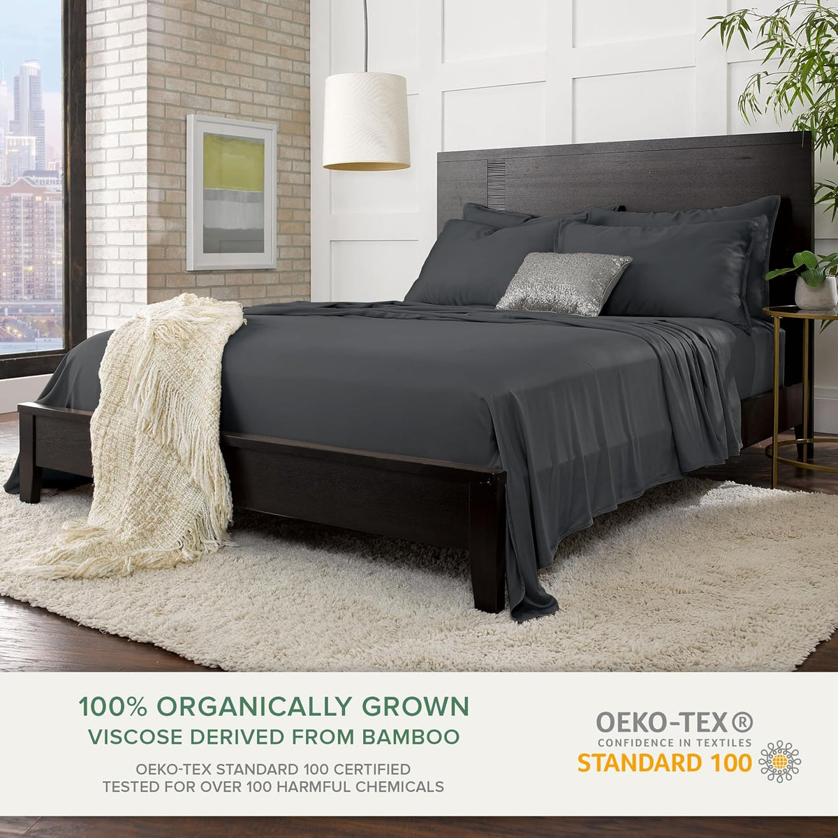 Queen bamboo viscose bedding sets in Charcoal, alternate view 2